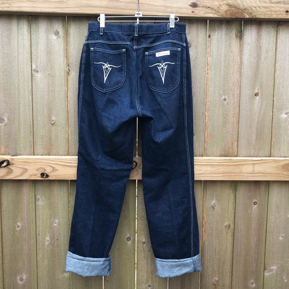 Pizzazz Vintage 80s Jeans Size 6 Dark Wash Western Embroidered Straight Leg Cuff